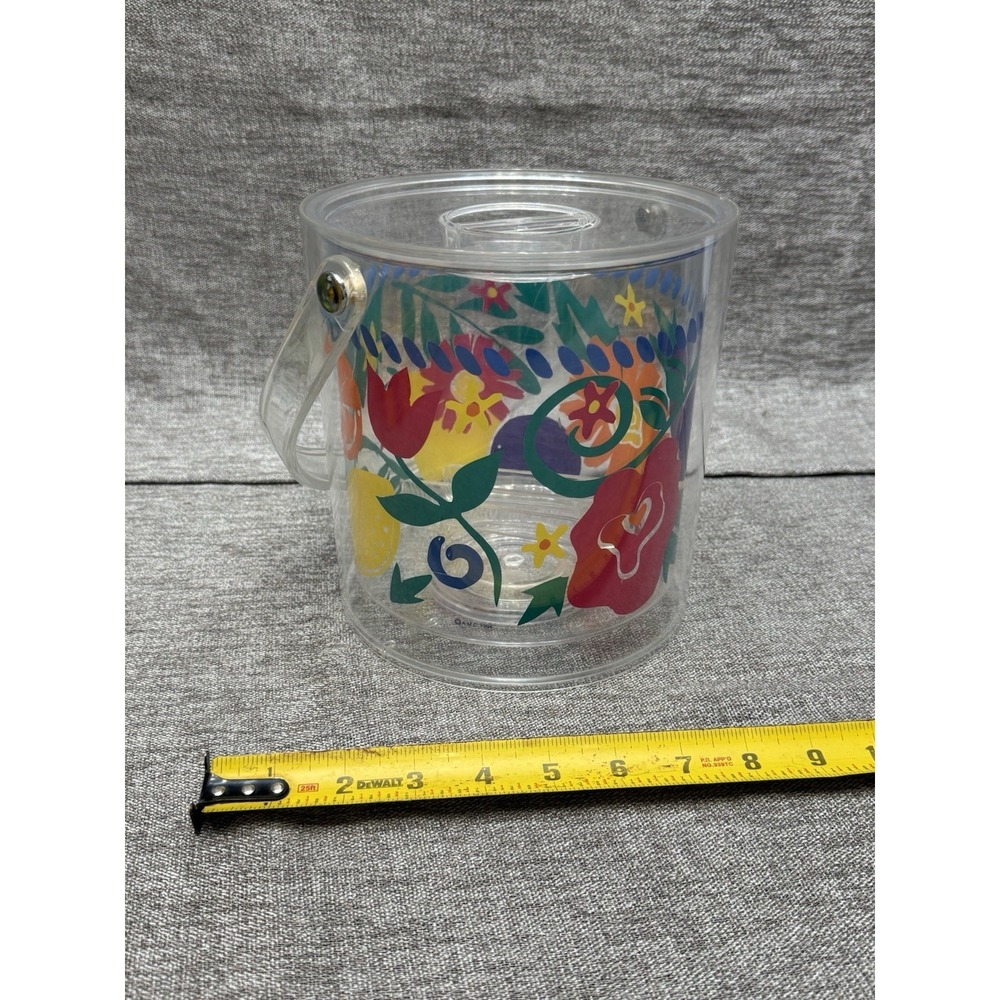 Vintage 1994 Clear Ice Bucket Party Floral Bright Colored Home Decor